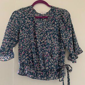 Blue 3/4 Sleeve Wrap Blouse